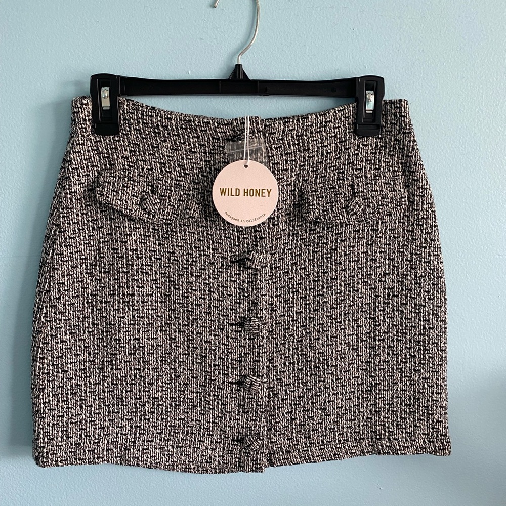 Houndstooth Tweed Skirt